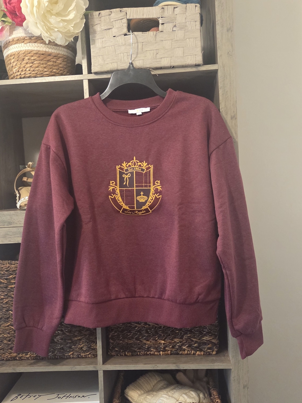 iris Maroon Ribbed Crewneck Sweatshirt